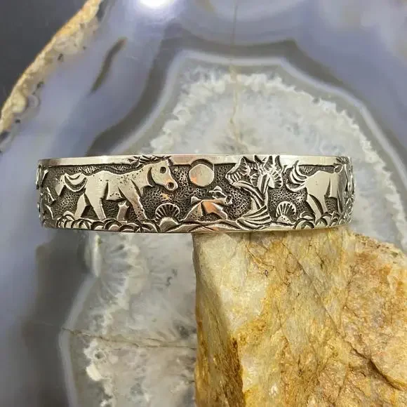 Lloyd Becenti Sterling Silver Horses in Desert Storyteller Bracelet For Women #3 - Picture 4 of 10